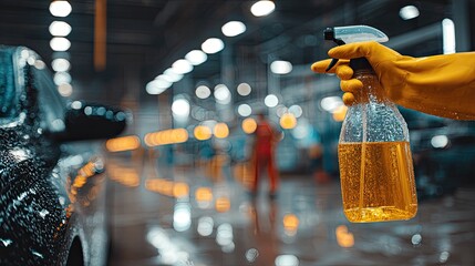Car Washing Detailing With Cleaning Spray