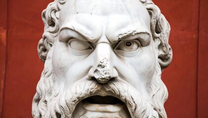 Ancient marble head, fierce expression