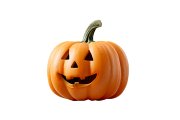 Halloween pumpkin with smiling face and green stem