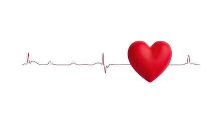 A red heart graphic sits centered on a black background between red EKG lines