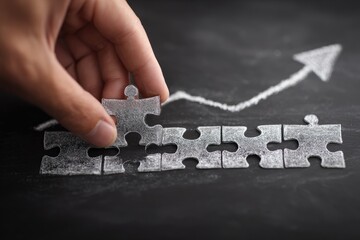 Hand placing puzzle piece on a growing chart