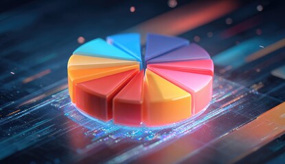 Colorful pie chart graphic on glowing surface