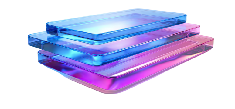 Layered, vibrant, glass panels