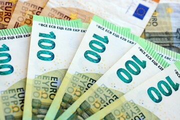 Many real european euro banknotes in big pile