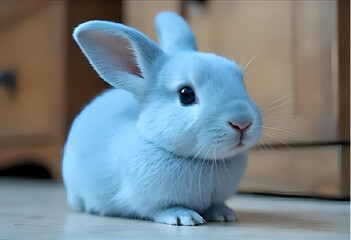 Obraz premium a blue-gray bunny in a house