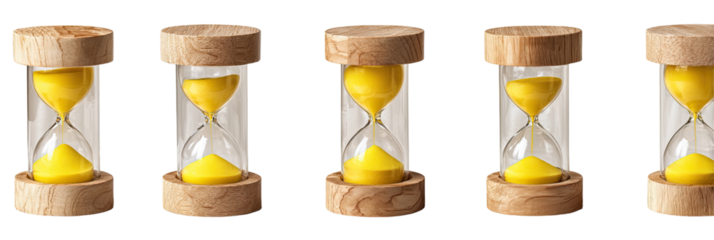 Five hourglasses with yellow sand