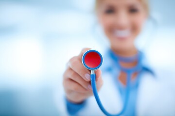 A dedicated Healthcare Professional equipped with a Stethoscope is working in a Bright Environment