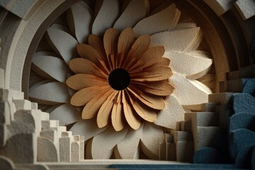 Intricate wooden flower centerpiece, layered design