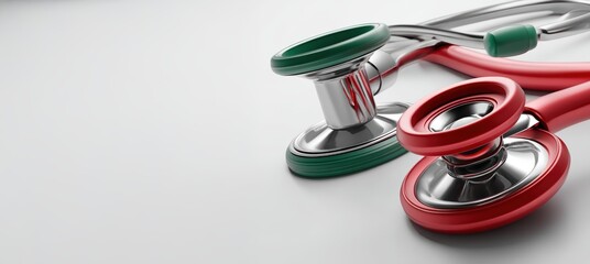 Colorful stethoscopes neatly arranged on a polished surface, showcasing their beauty