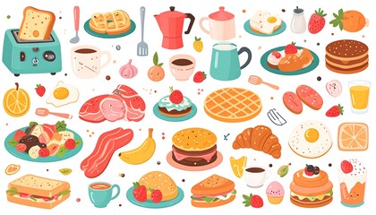Colorful breakfast food illustration