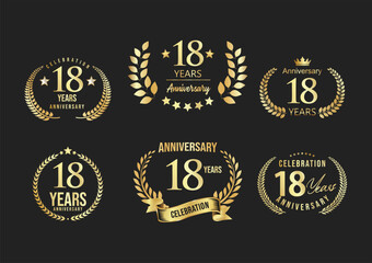 Anniversary celebrating golden laurels sign or stamp,  jubilee, birthday celebration design element