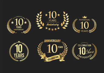 Obraz na płótnie Canvas Anniversary celebrating golden laurels sign or stamp, jubilee, birthday celebration design element
