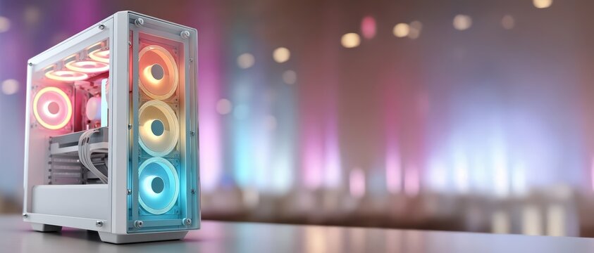 A stylish and vibrant Gaming PC featuring beautiful Ambient RGB Lighting for stunning visuals