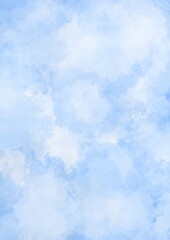 Soft, light blue sky filled with fluffy white clouds, peaceful and serene. abstract background, Hand drawn watercolor
