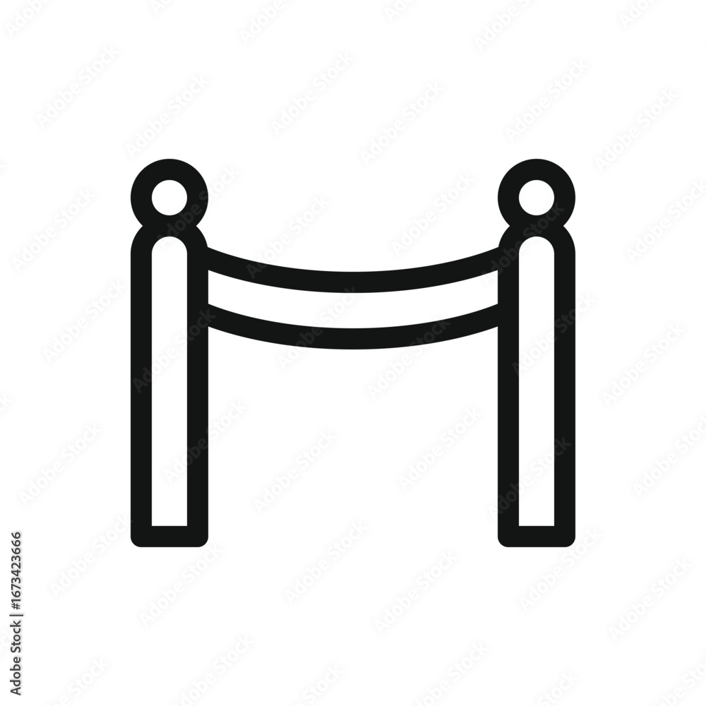 Poster queue fence outline icon, queue barrier line vector symbol with editable stroke