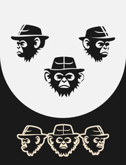 Monkey Head Mascot with Fedora Hat Vector Logo Design