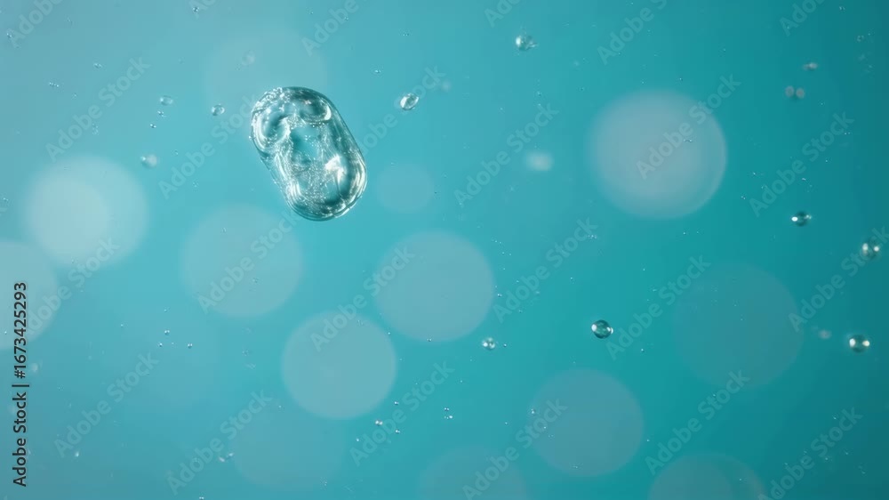 Aufkleber a close-up view of a bubble rising through turquoise water, surrounded by soft bokeh light effects, 
