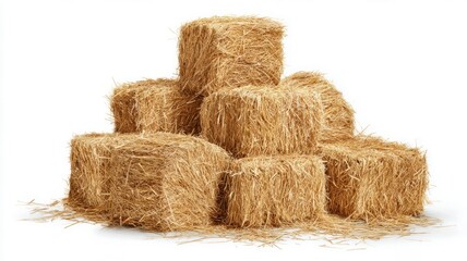 Stacked hay bales on white background. AI generated