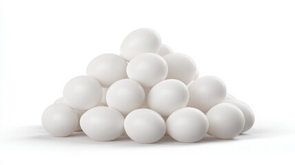 Pile of white eggs on solid white background. AI generated
