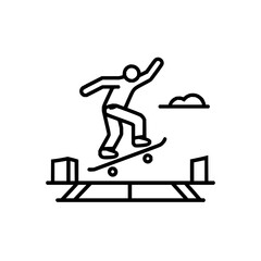 Naklejka premium Skateboarder performing trick on ramp extreme sport outline vector illustration graphic design element 100