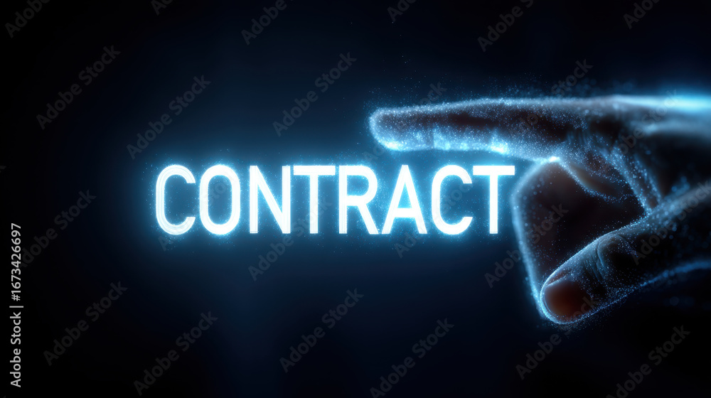 Aufkleber digital contract concept with glowing text and hand reaching out, symbolizing agreement and commitme