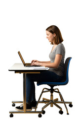 Young Woman Typing on Laptop at Desk - Vertical - Transparent Background