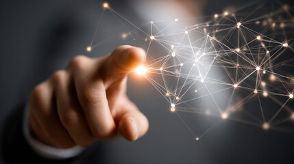 Digital connection technology innovation network interaction communication futuristic abstract hand light data interface design modern business concept virtual science progress creativity