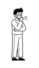 Obraz premium Man wearing a face mask and coughing, illustrating a common symptom of illness or allergies