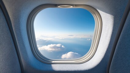 Fototapeta premium View of the sky and clouds through an airplane window.