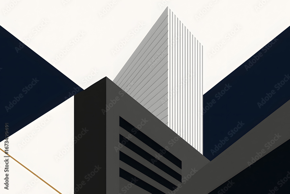 Poster abstract geometric building composition with contrasting colors and modern architectural style