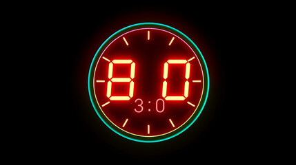 30 seconds and half minute, 30 seconds time keeper on background. Count down . Electronic timer color neon countdown timer on black background. Animated circle shaped stylish