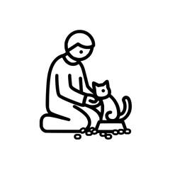 Person feeding cat vector art illustration for pet care and animal love themed graphic design projects online now