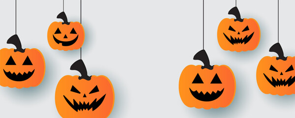 Happy Halloween posters, cards, banner with  seamless pattern pumpkins and cute gosh. collection of Halloween background, flayer, cover, Brochure with copy space for ads promo