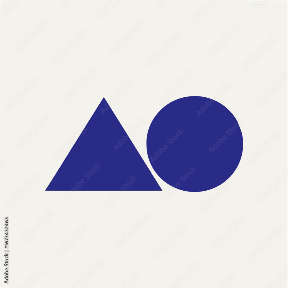 Poster geometric shapes of a triangle and circle in deep blue color on a soft white background