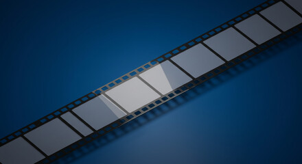 Fototapeta premium Captivating film strip unfolds with cinematic flair against a vibrant blue backdrop, ready for storytelling.
