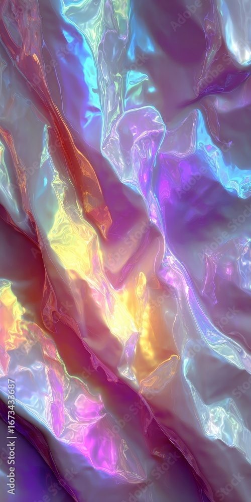 Poster seamless iridescent texture with smooth gradient colors, soft pastel tones and reflective shimmering