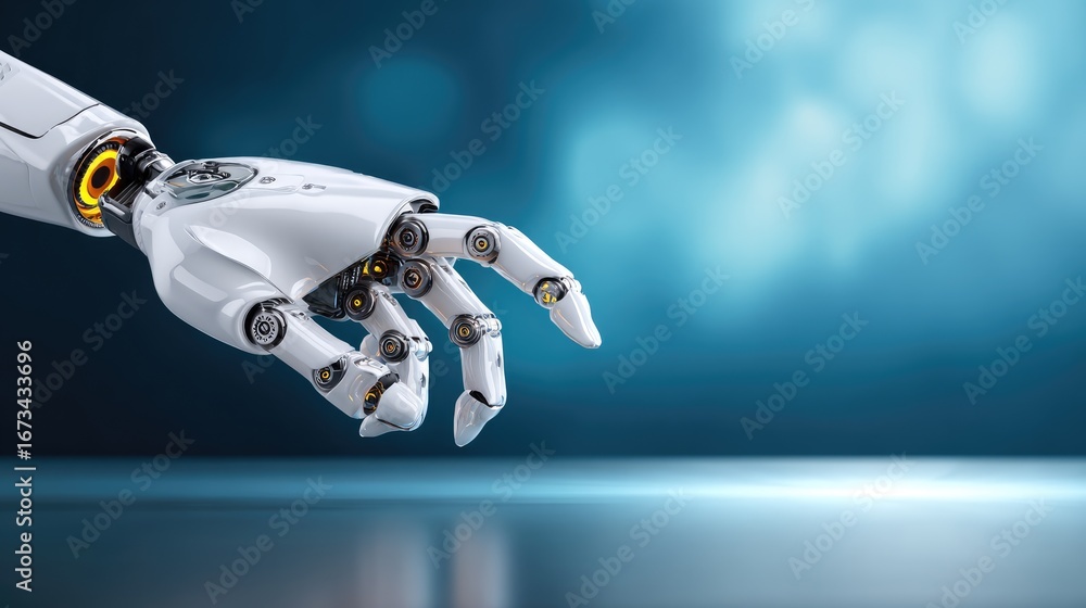 Aufkleber robotic arm and the future: a close-up shot of a sleek, robotic arm with its intricate details and a