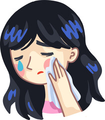 Sad woman crying and wiping tears with a tissue