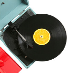 Vintage record player with vinyl record illustration