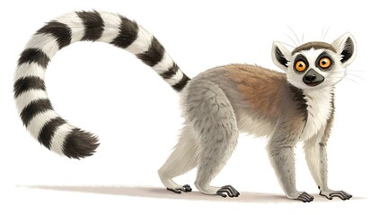 Cartoon ring tailed lemur on a white background
