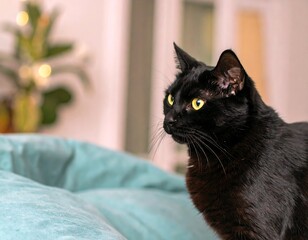 Black cat indoors