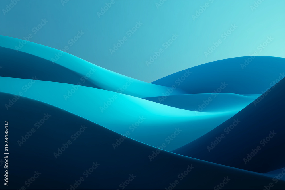 Poster abstract blue waves creating a smooth gradient background with soft shadows