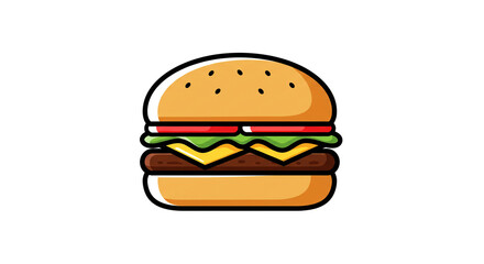 Juicy cheeseburger with fresh lettuce, tomato, and melted cheese in a vibrant, simple illustration