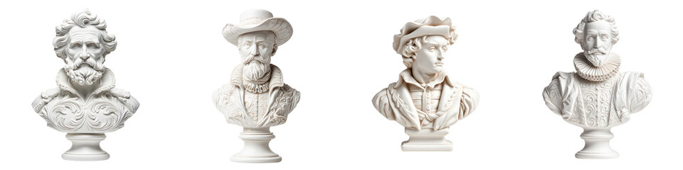 Obraz premium Bust Sculptures Collection: Renaissance Portraits Isolated on White Background