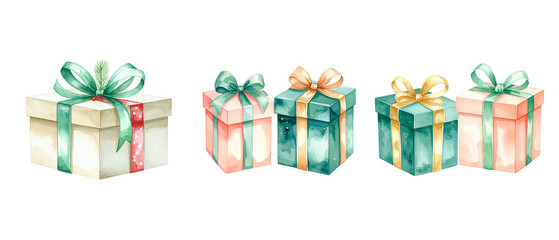 Watercolor gift box icon on white background