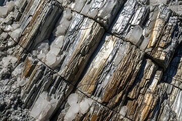 Sparkling Quartz and Mica Mountain Face with Crystal Geometry