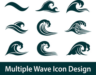 Abstract Ocean Wave Vector Icon Set
