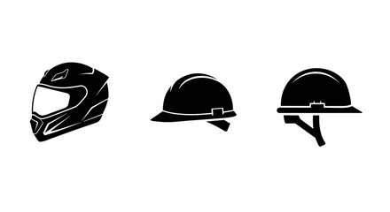 Fototapeta premium Protective headwear collection featuring motorcycle, construction, and hard hats for safety and style.