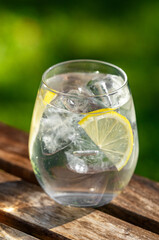 glass of water with ice and lemon