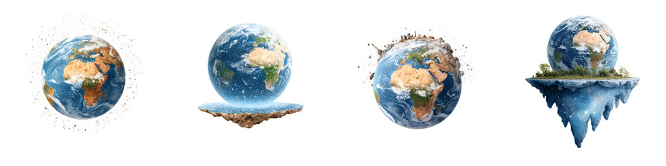 Conceptual Earth Globes Floating on Isolated Platforms
